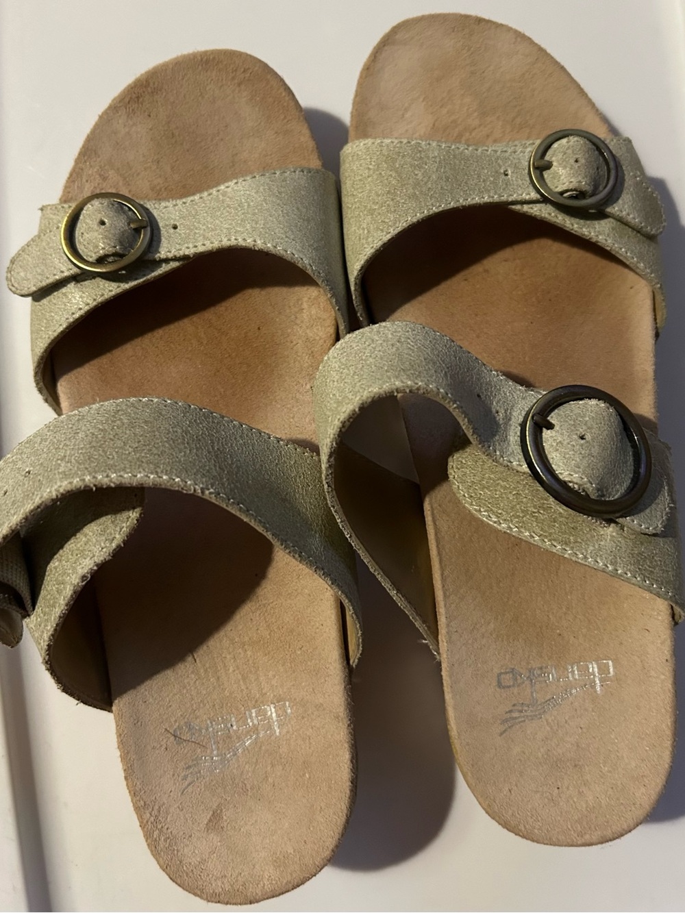 Dansko Metallic Gold Double-Buckle Slide Sandals